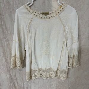 Anthropologie Woman’s Democracy Lace Appliqué Blouse Ivory Size S